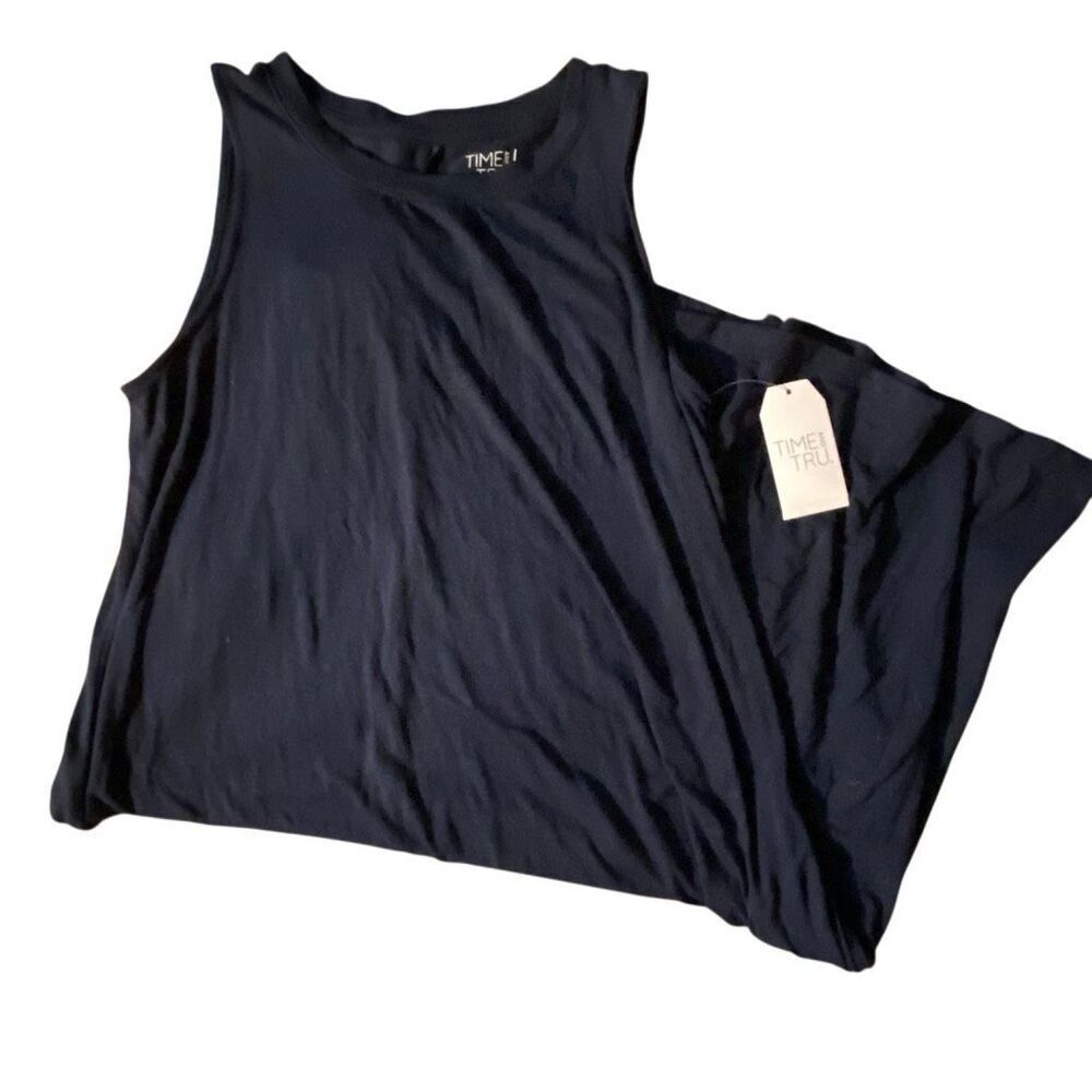 NWT Dark Navy Blue Time and Tru tank top sleeveless knit dress with pockets